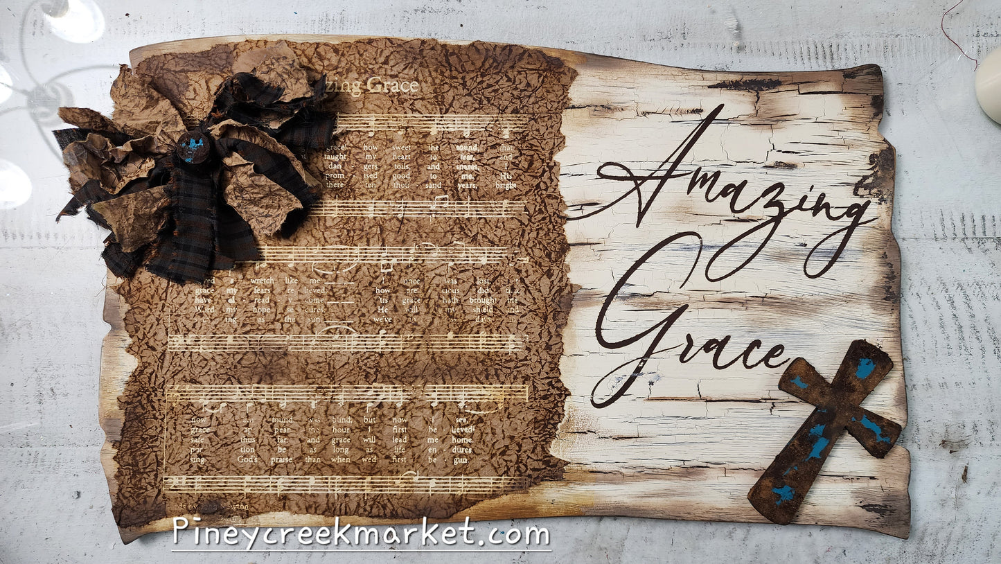 Amazing Grace board, cross and button for the bow