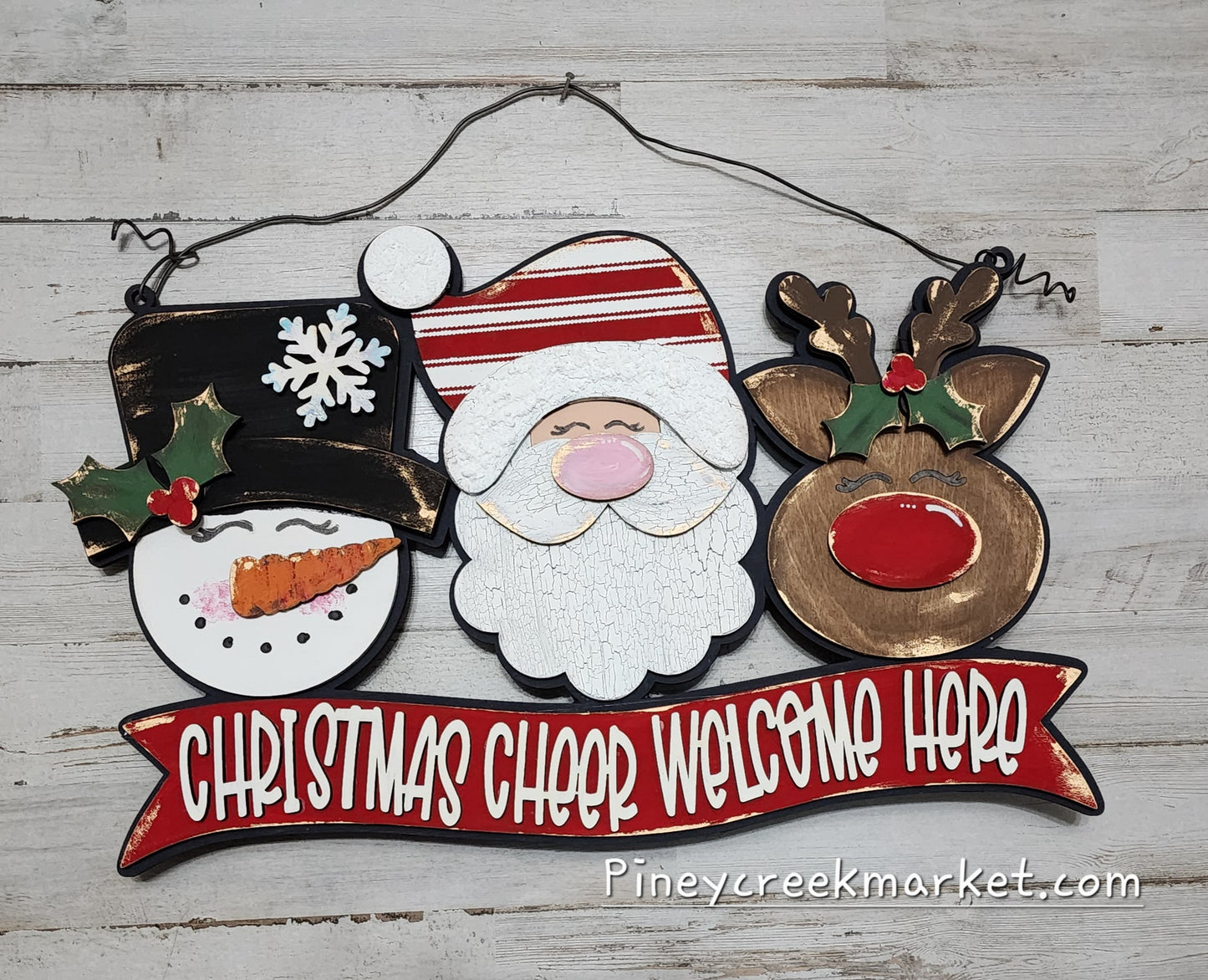 Christmas Cheer Welcome Here door hanger Santa Snowman and Reindeer!