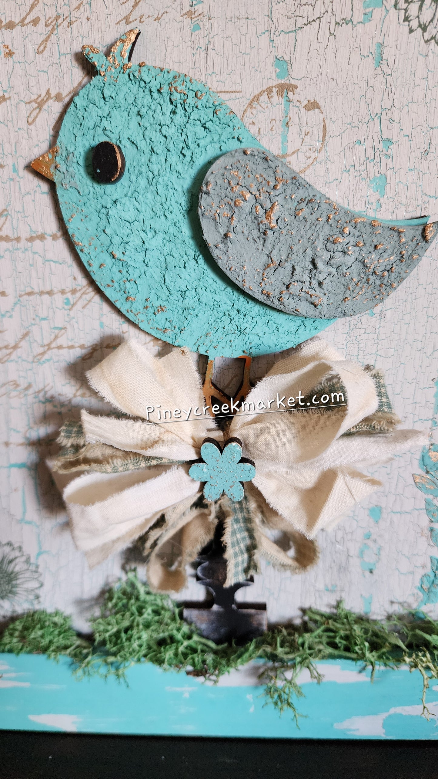 Bird and Spindle on a super cute board and base!🩵