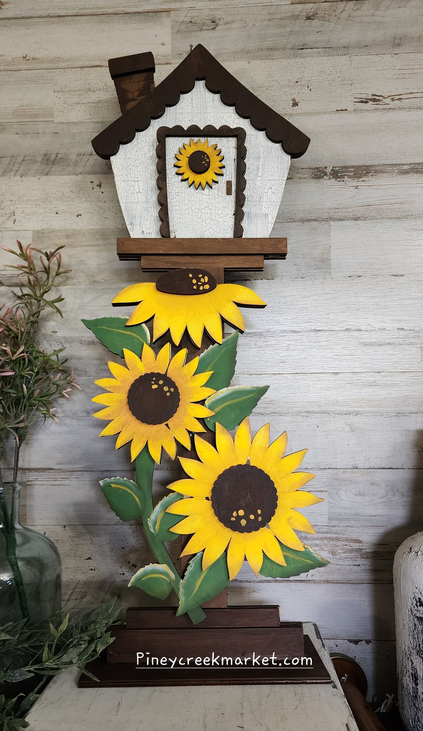 Tall Birdhouse with Sunflowers can be interchangeable