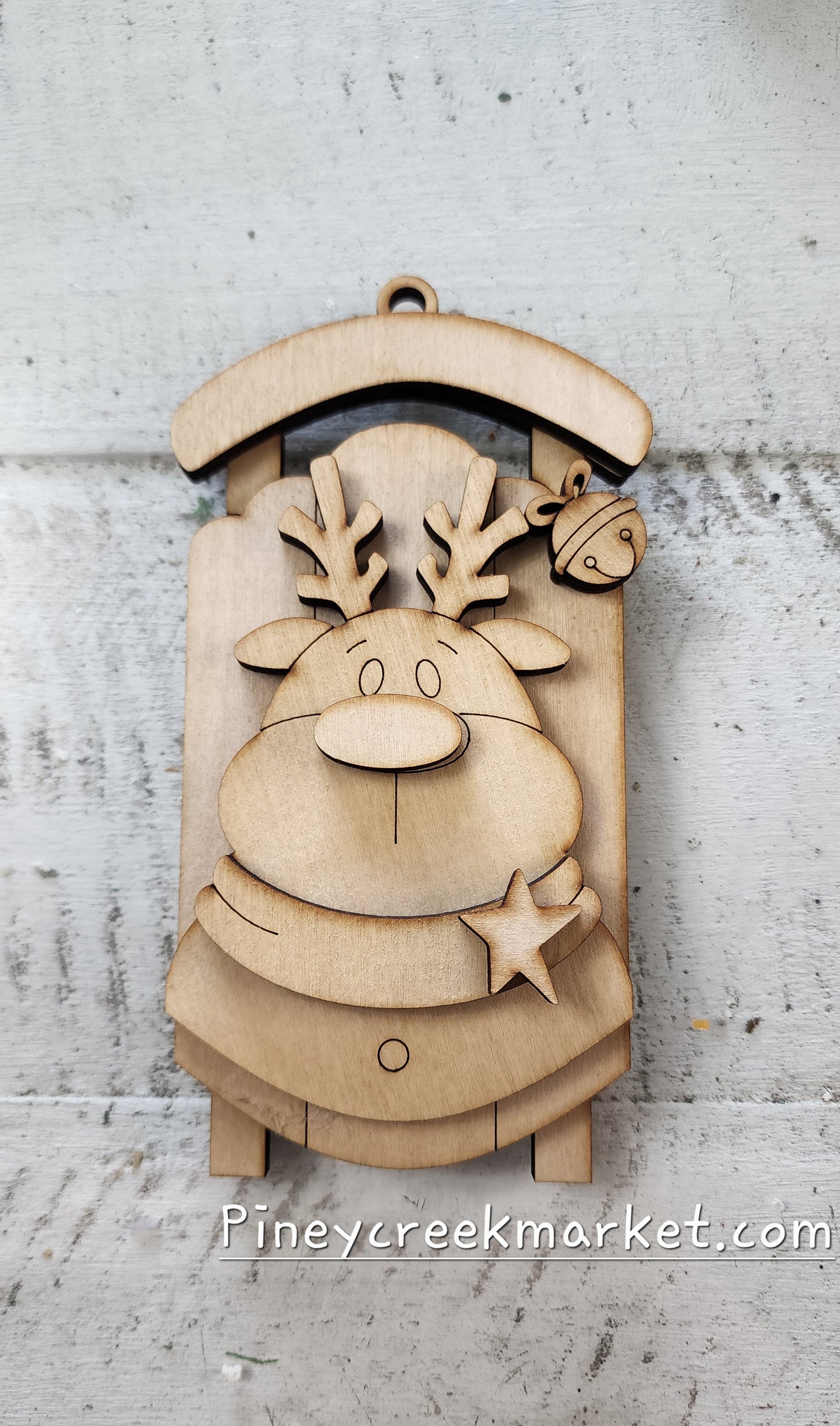 REINDEER Sled Christmas Ornament