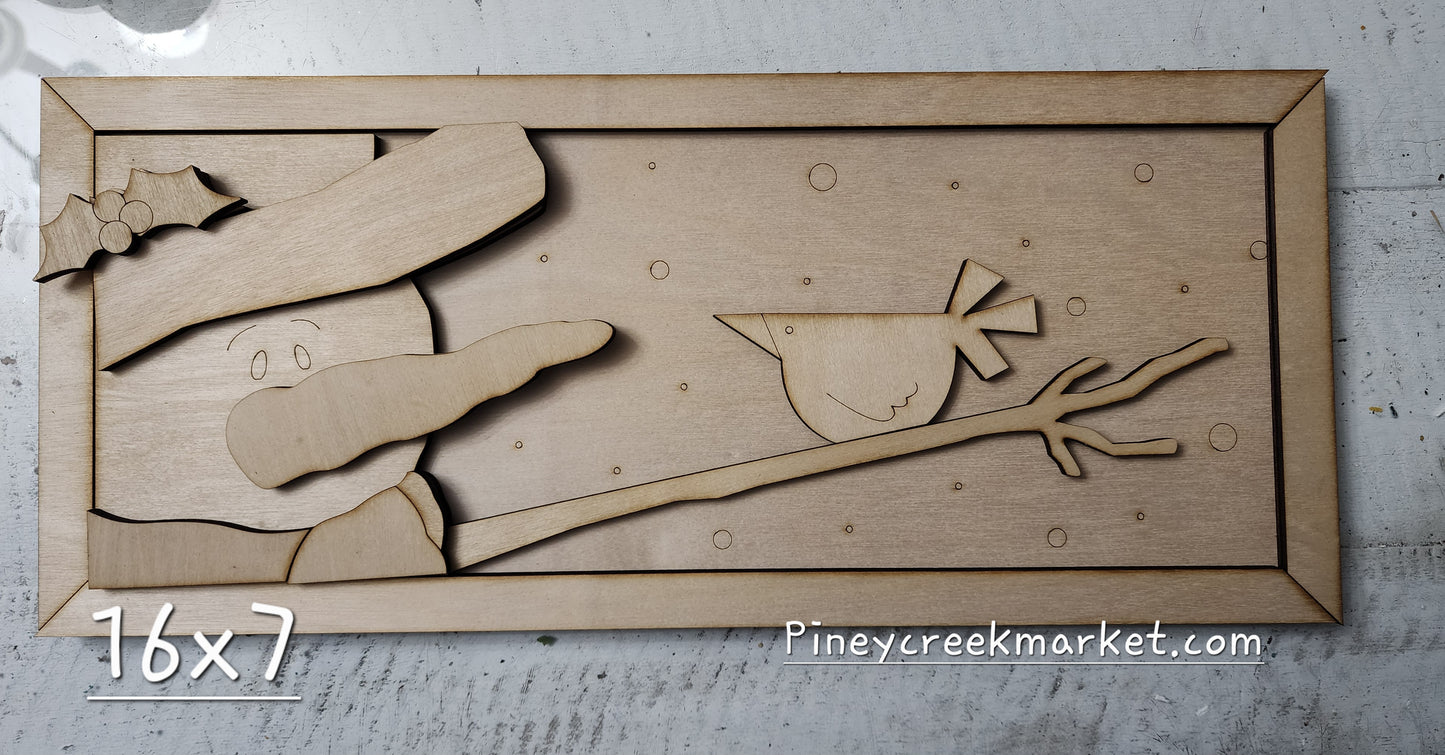 Framed snowman with cute bird