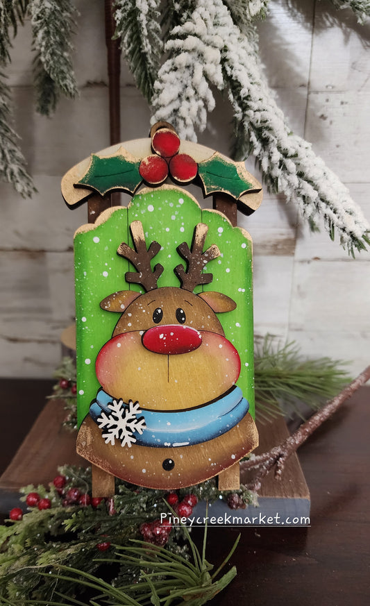 REINDEER Sled Christmas Ornament