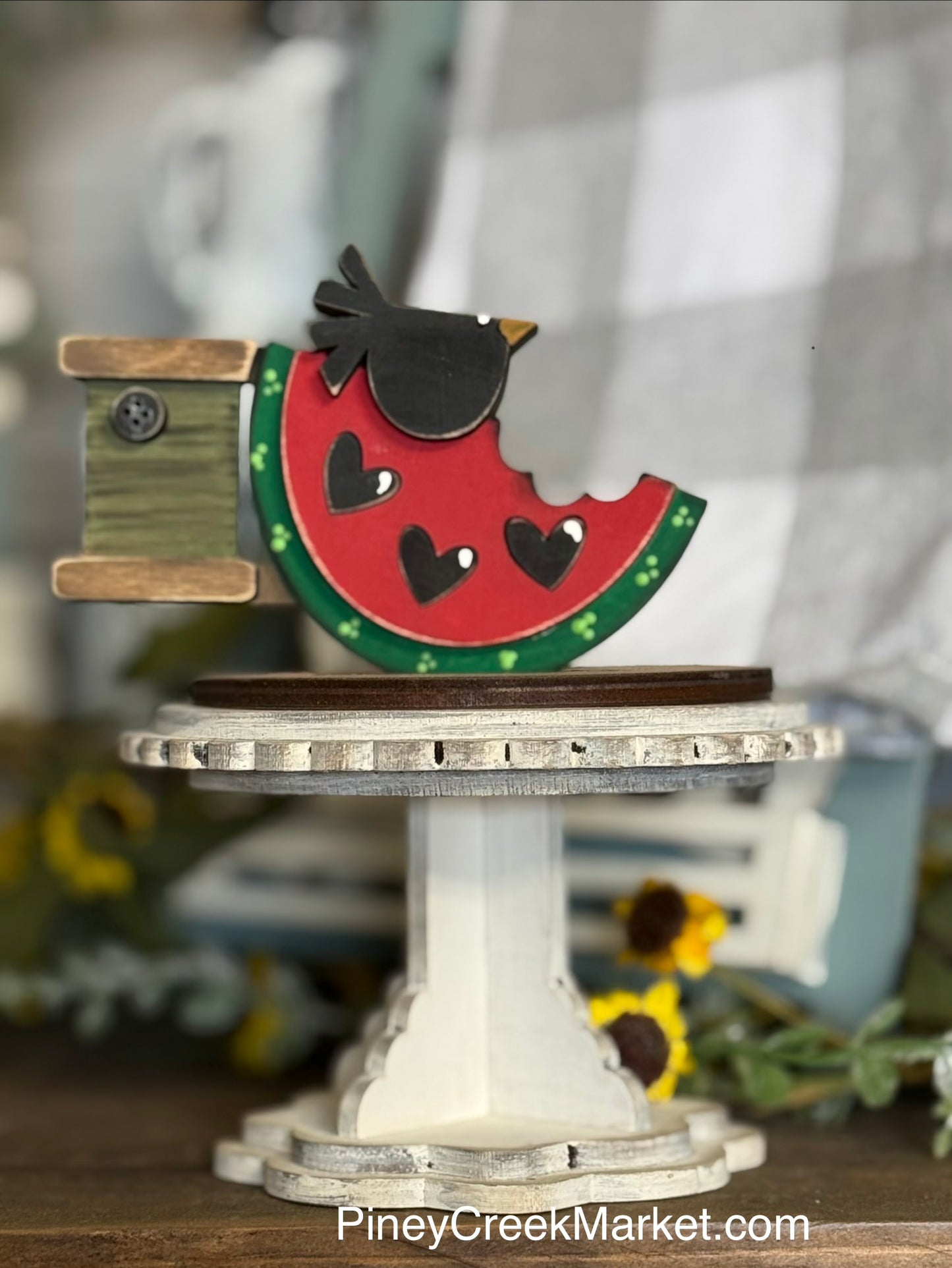 Small pedestal “Topper Only”watermelon Country with spool!