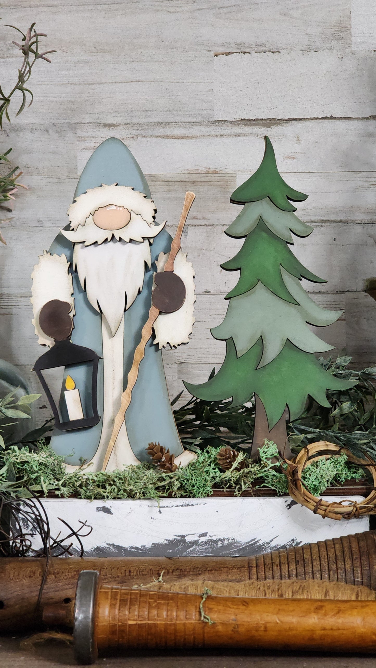 Woodland Santa and tree Double sided! SMALL table top size CLASS kit!