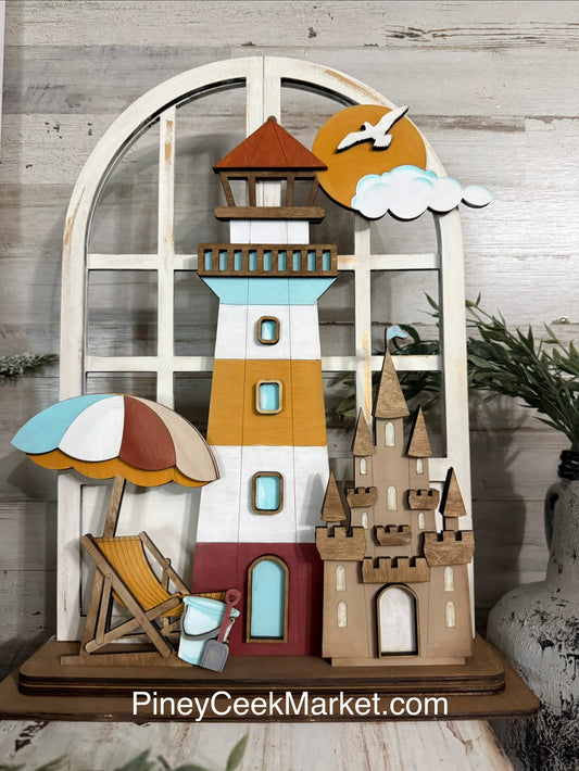 Window interchangeable (window base sold separately) Beach and Lighthouse Set