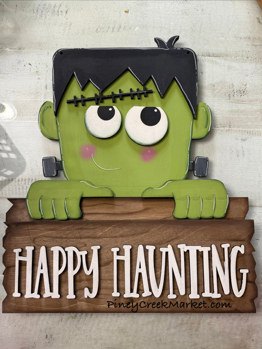 Frankenstein Door Hanger Happy Haunting
