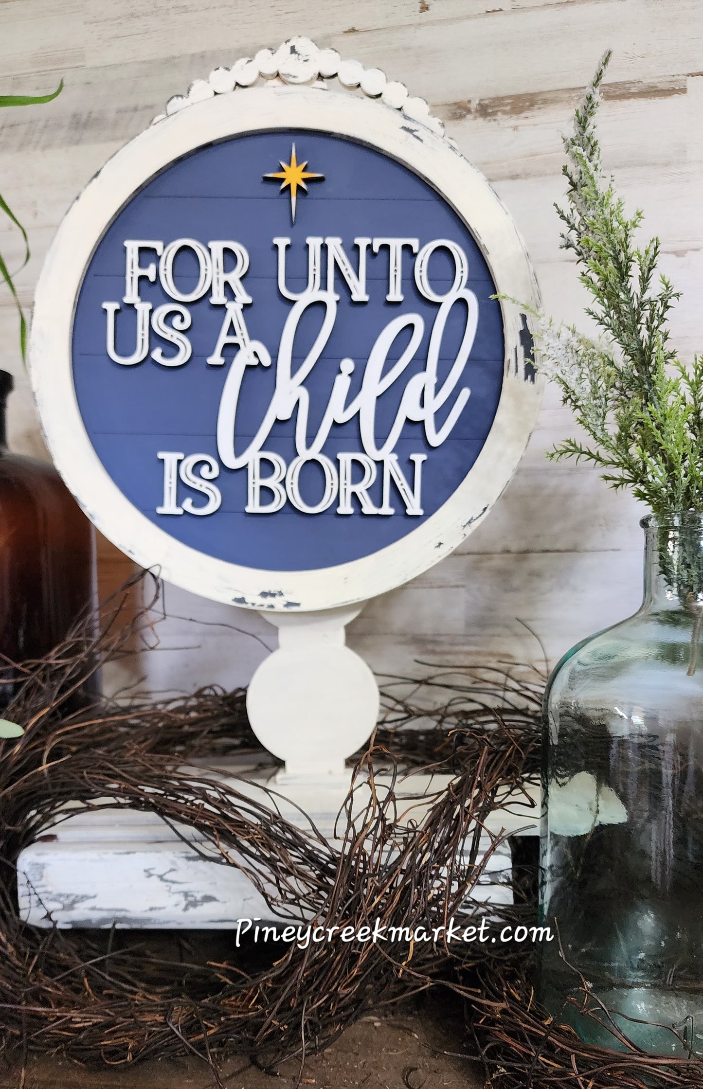 Farmhouse interchangeable For Unto Us a Child is Born Christmas