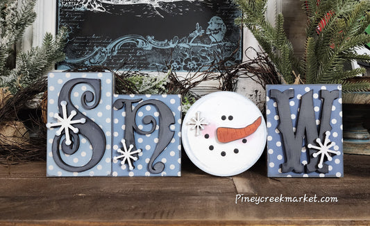 SNOW word block Christmas snowman