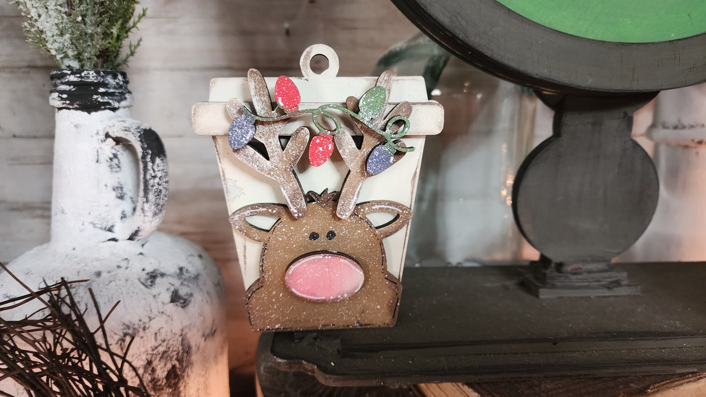 Reindeer Coffee Cup Ornament Gift Card holder set of 2