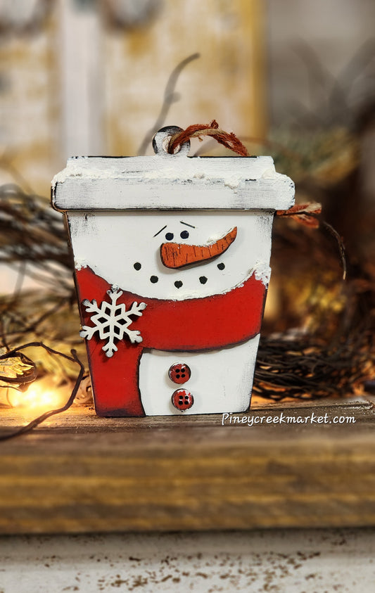 Snowman Coffee Cop ornament or gift card holder Set of 2