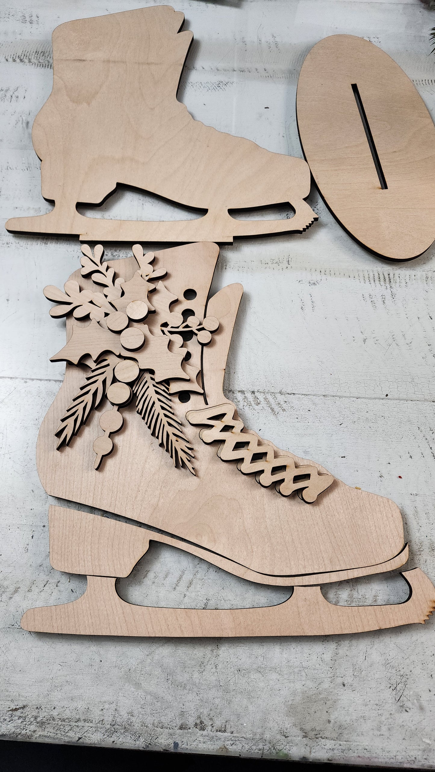 Ice Skate with base and floral cutouts (13x11 inches)