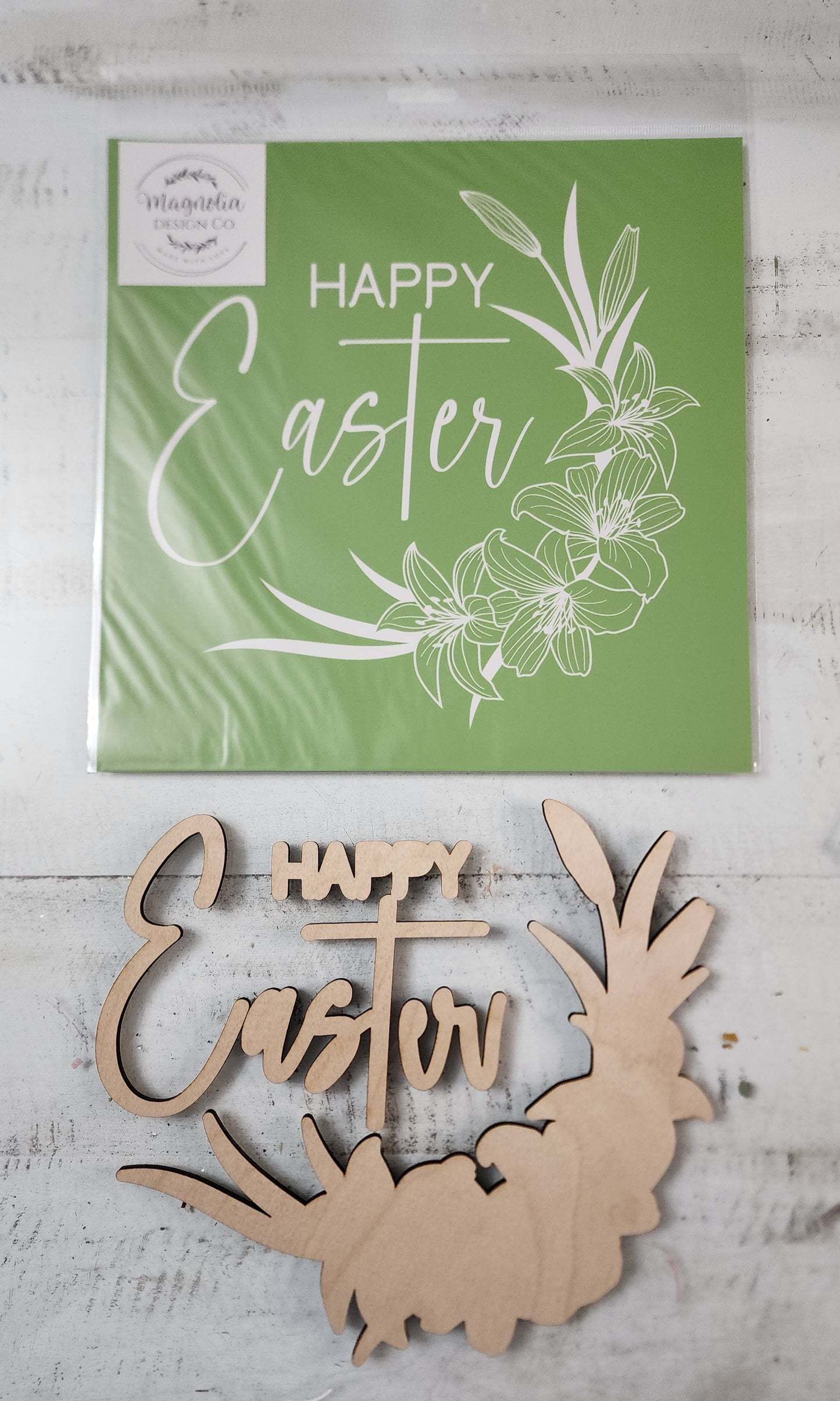 Wood cutouts for the Happy Easter Stencil by Magnolia Design Co