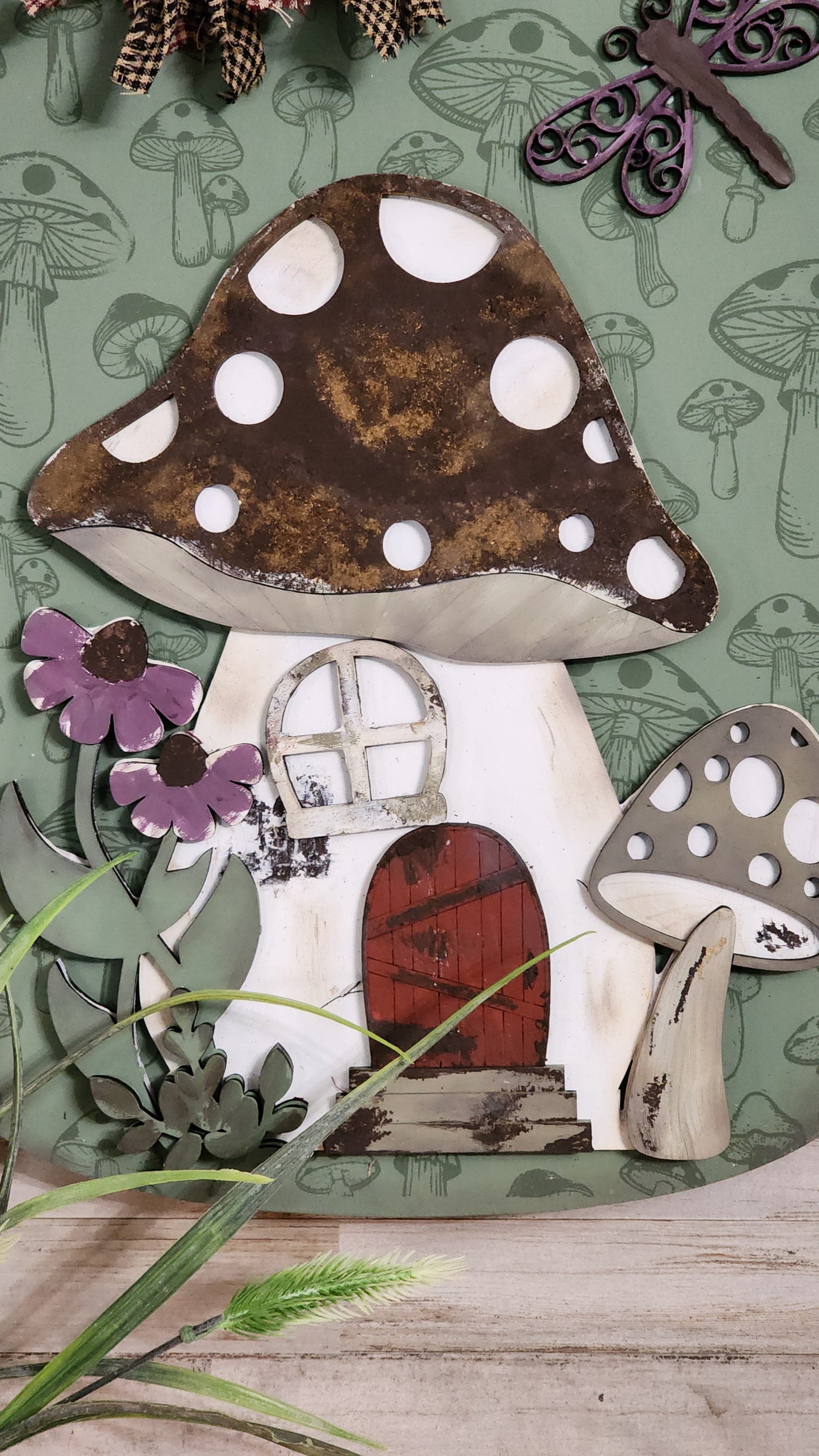 Mushroom House cutouts with Mason Jar back!