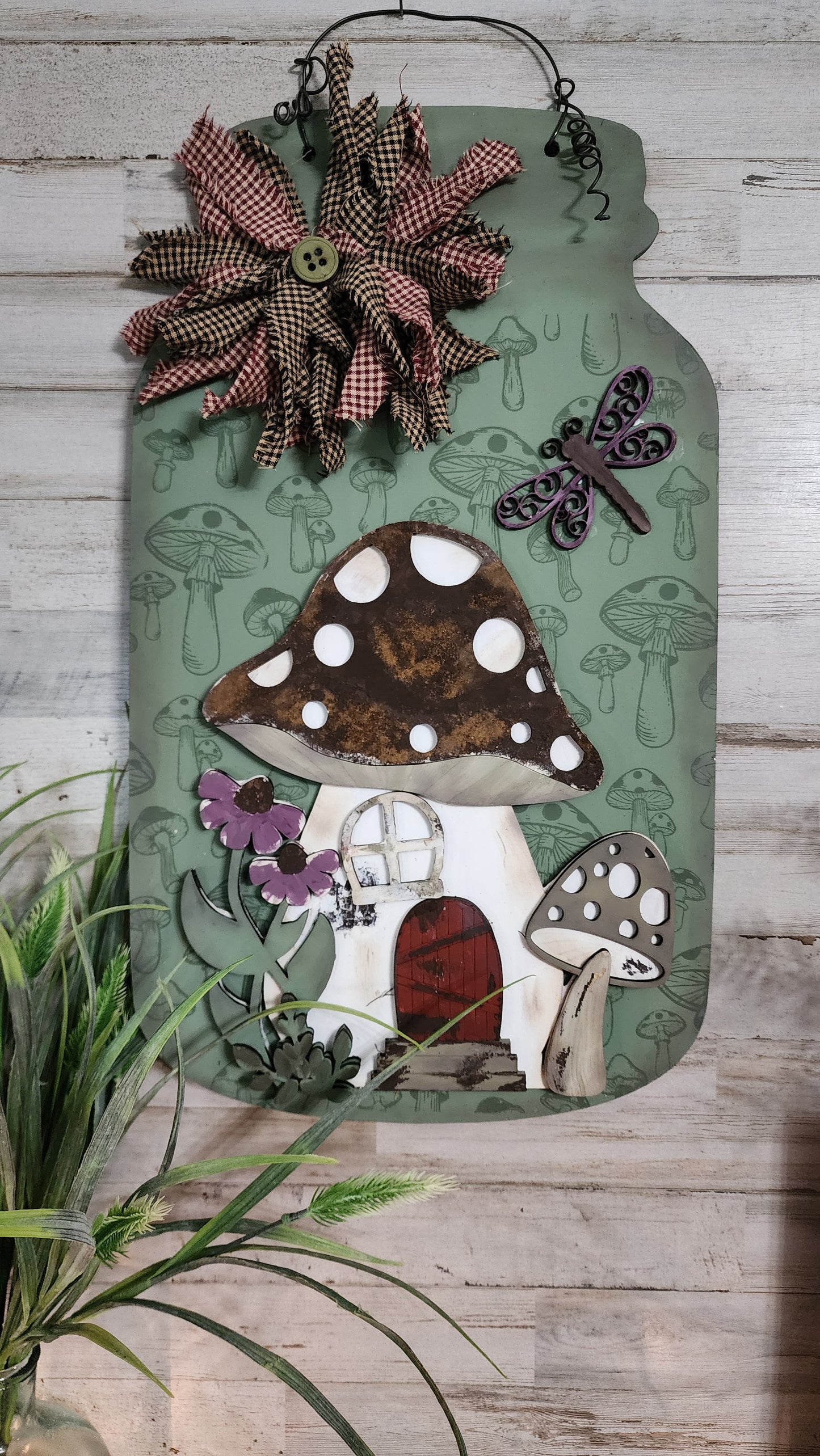 Mushroom House cutouts with Mason Jar back!