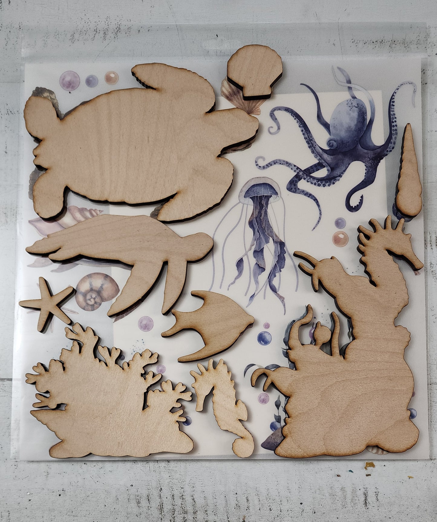 SEA life Rub-on transfers Wood cutouts only