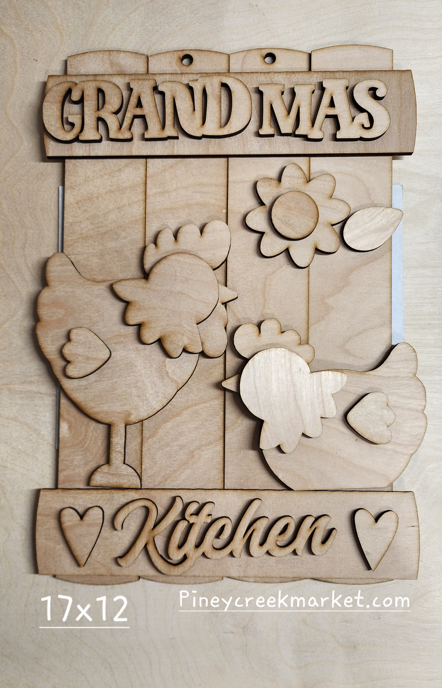 GRANDMAS Kitchen a bit Primitive  type sign with a chicken rooster and flower!