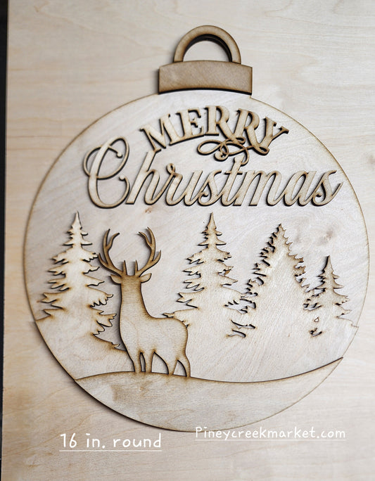 Merry Christmas Deer Christmas Bulb Door Hanger