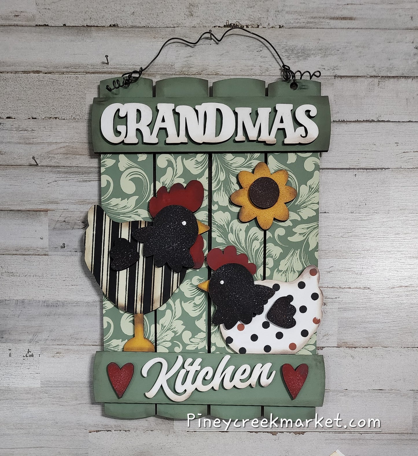 GRANDMAS Kitchen a bit Primitive  type sign with a chicken rooster and flower!