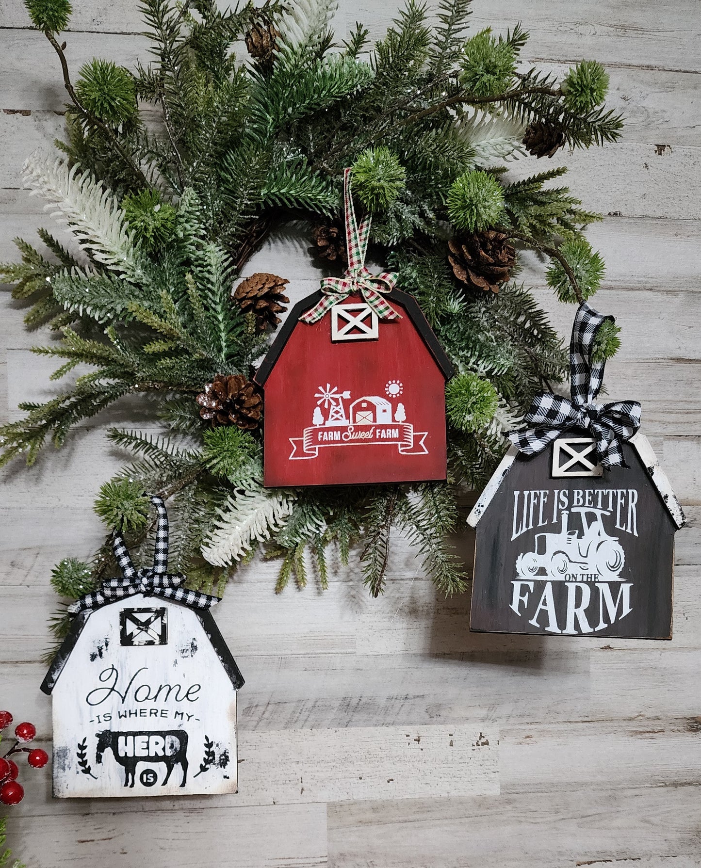 Set of 6 Barn Ornaments