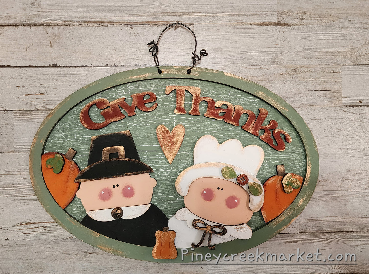 GIVE THANKS Pilgrims oval hanger