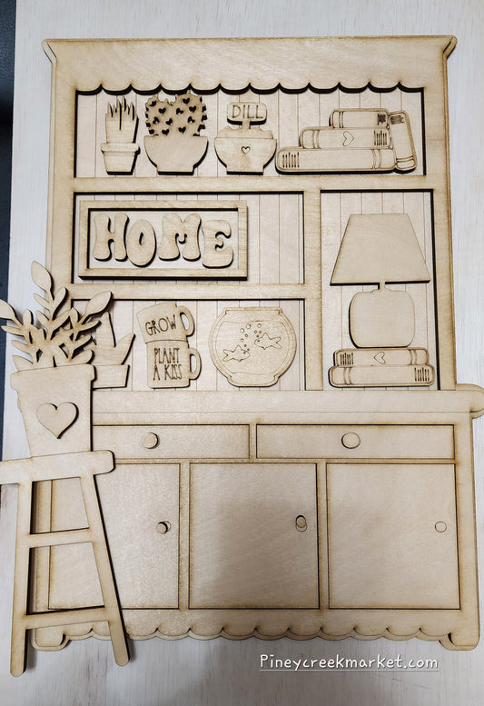 Kitchen Cabinet sign Plants with stool