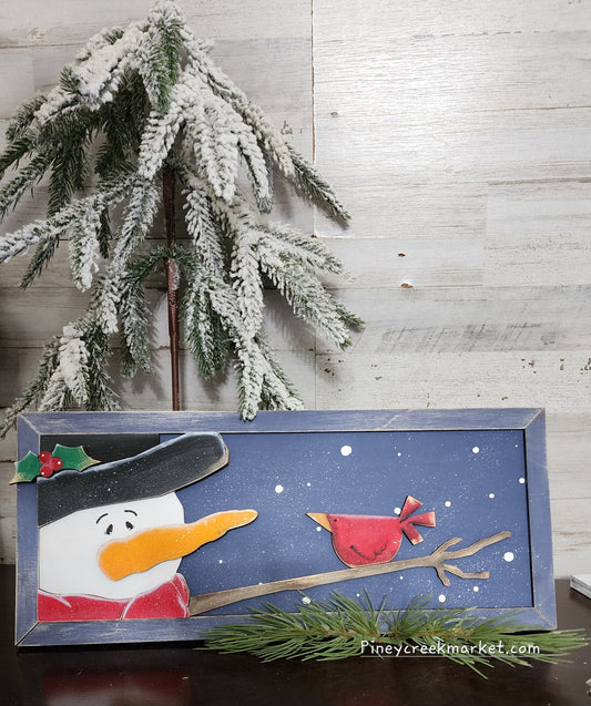 Framed snowman with cute bird
