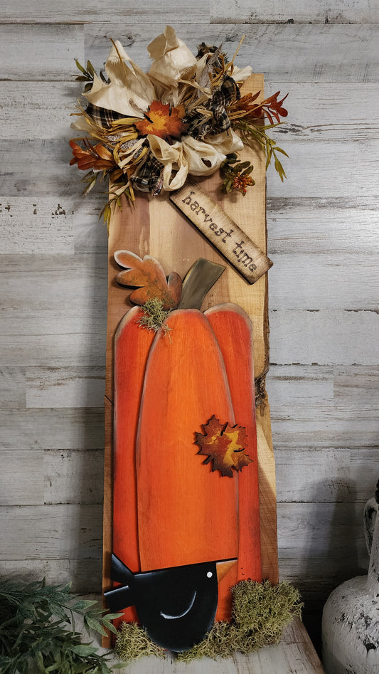 Cedar board with Pumpkin and Crow! So rustic!