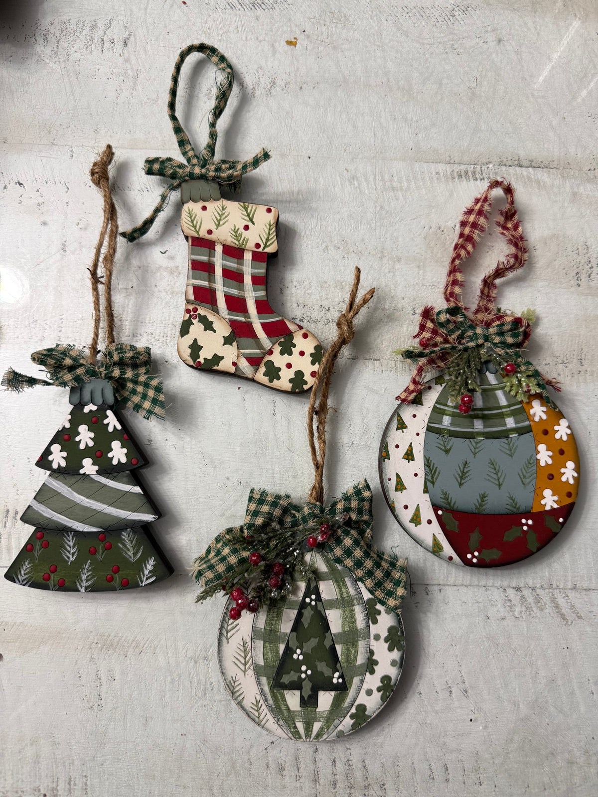 Set of 4 Patchwork Christmas  Ornaments