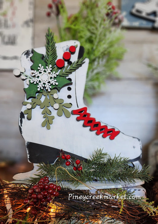 Ice Skate with base and floral cutouts (13x11 inches)