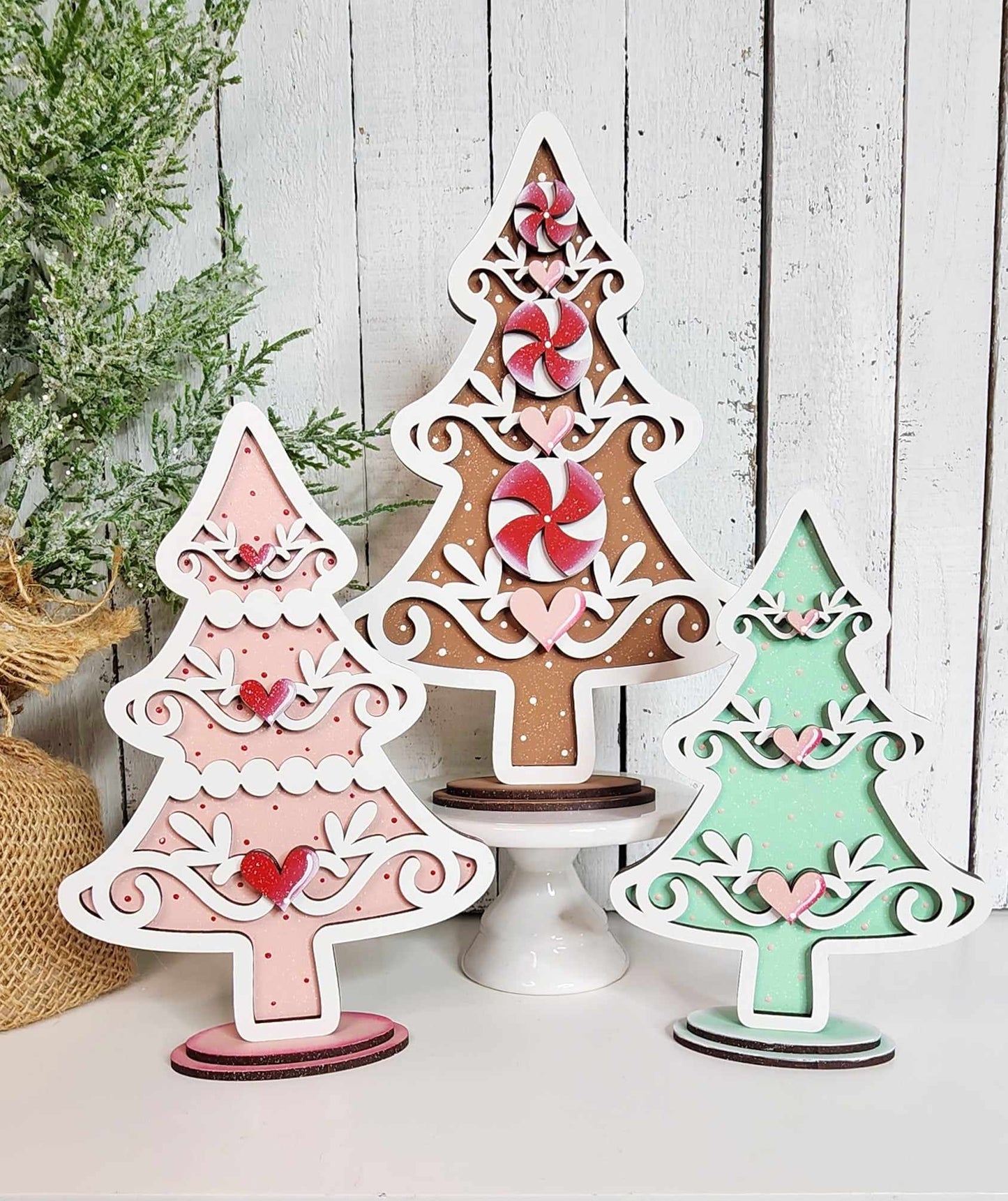 3 candy Christmas trees tabletop