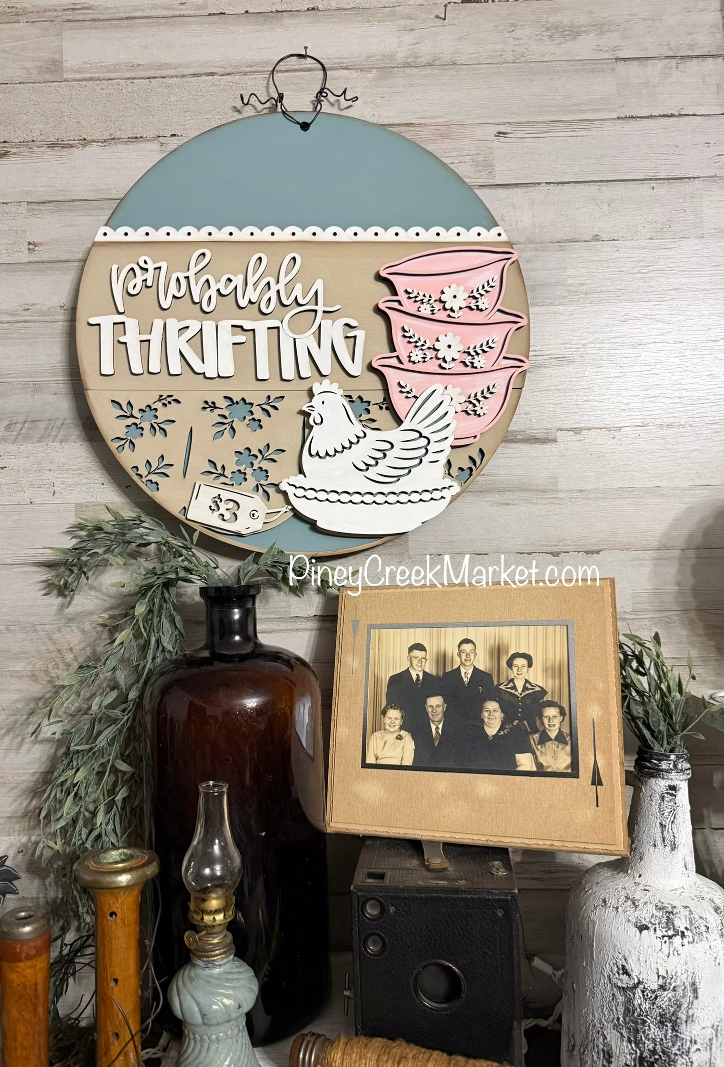 Probably Thrifting! Door hanger Ready to Paint! 16” Round