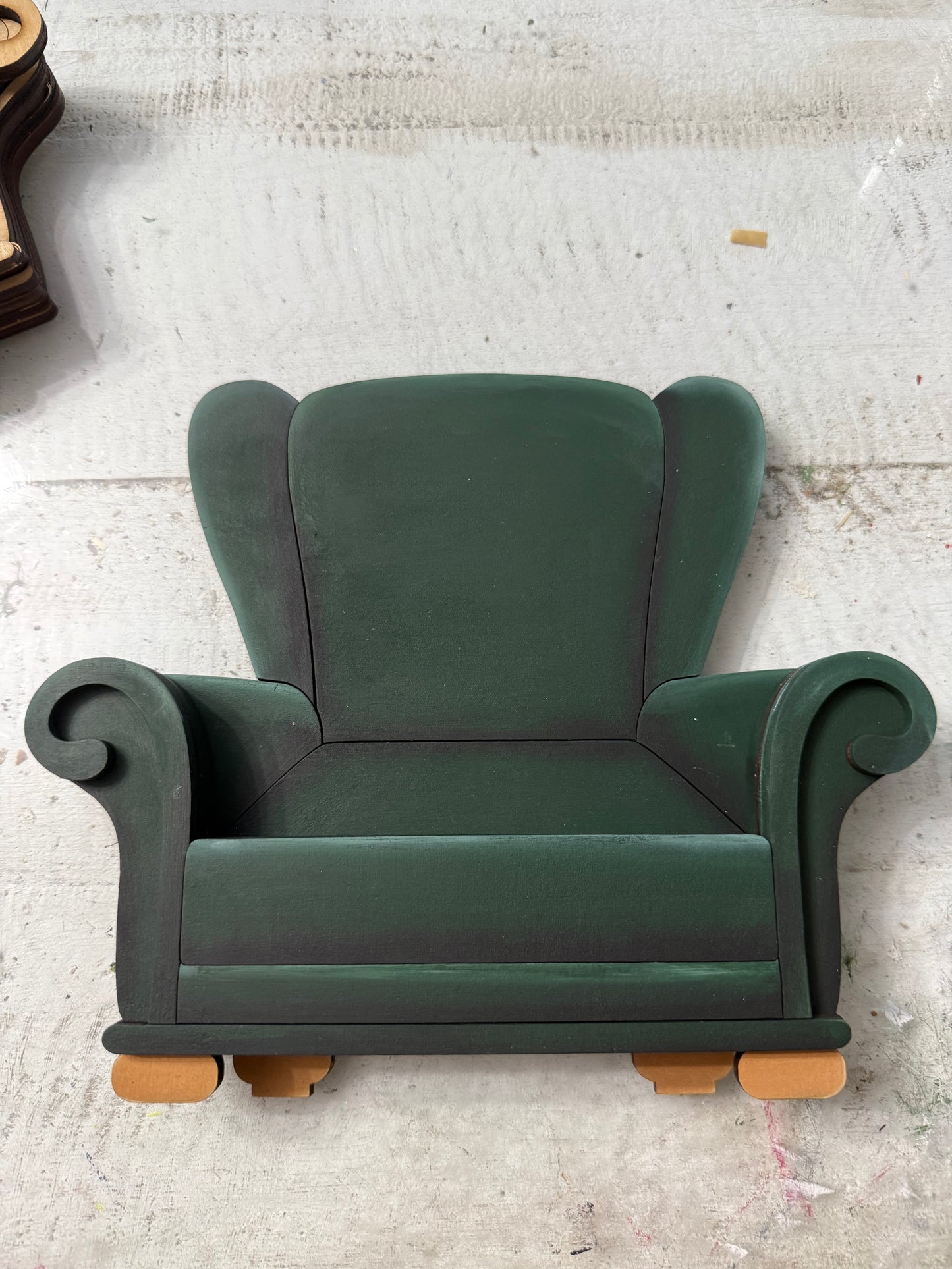 Christmas Chair, Santa’s Chair and perfect for anytime of year!! (Fits one shelf sitter! Rudolf, Uncle Sam, or The Dog!)
