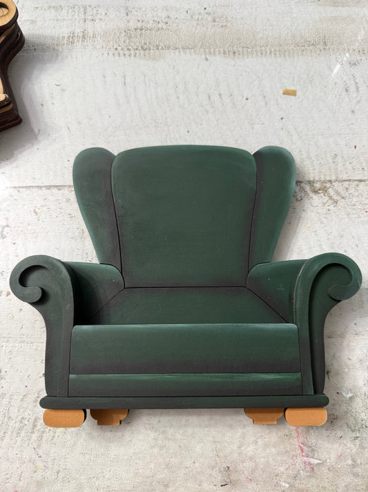 Christmas Chair, Santa’s Chair and perfect for anytime of year!! (Fits one shelf sitter! Rudolf, Uncle Sam, or The Dog!)