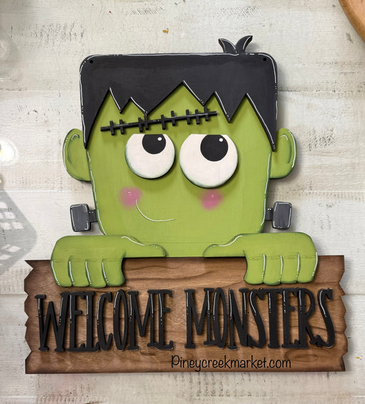 Frankenstein Door Hanger Welcome Monsters !