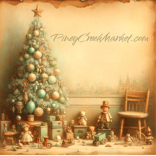 Christmas Tree #2 and Vintage toys and chair Christmas Printable Download