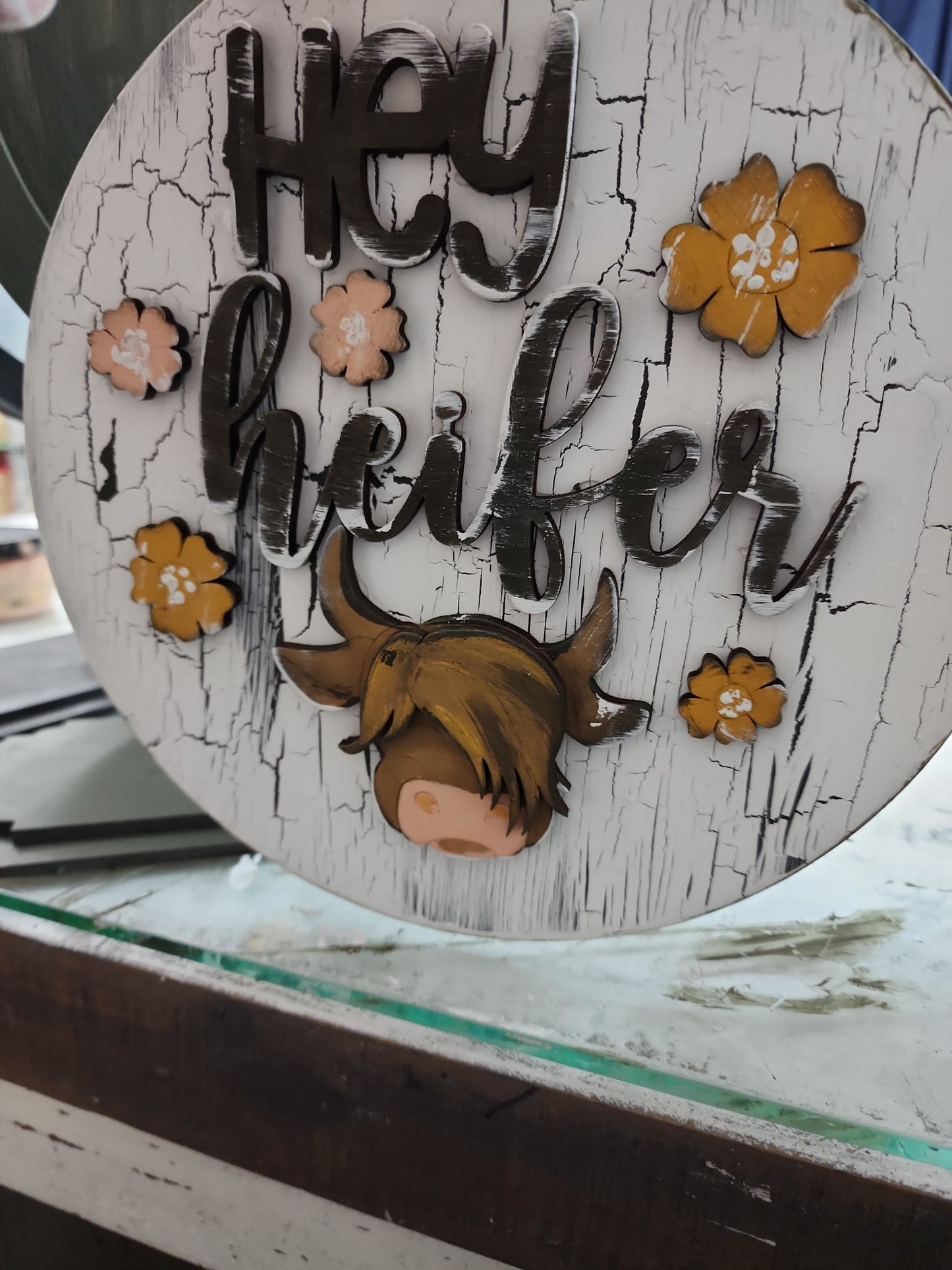 Farmhouse Table top Interchangeable base with Hey Hefer