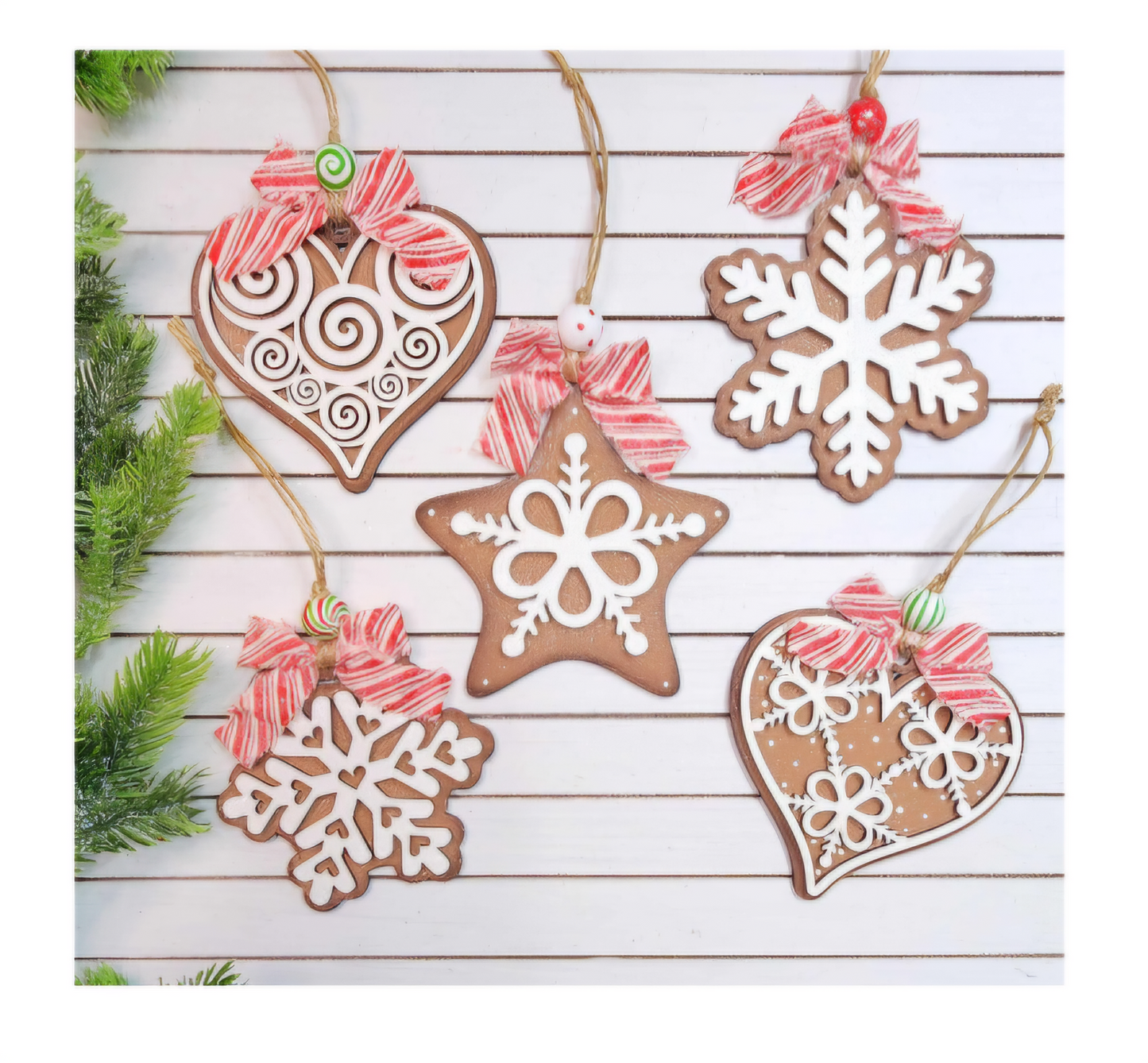 Set of 5 Gingerbread Cookie Ornaments