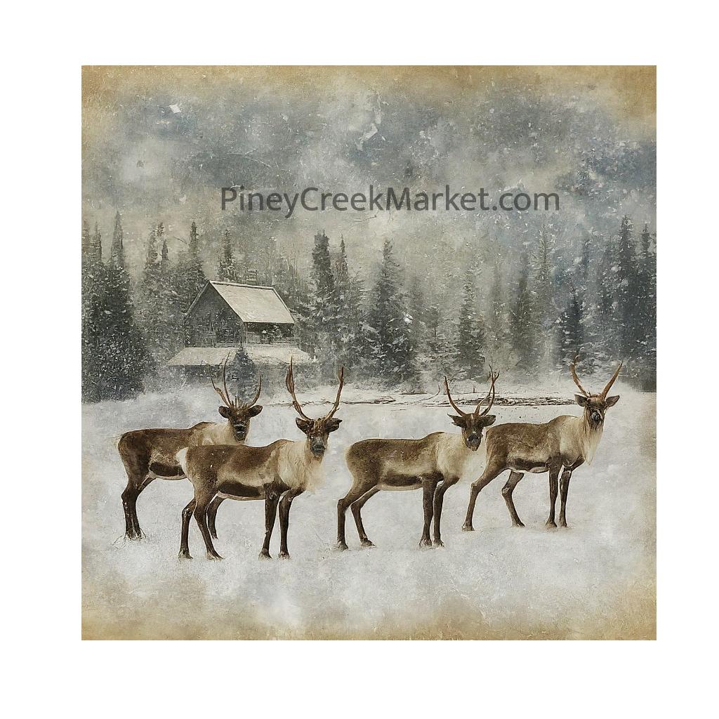 Reindeer Herd 2 with house  DOWNLOAD ONLY printable!