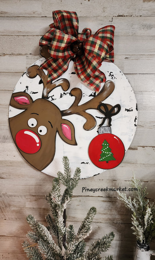 Reindeer Christmas door hanger with 16 inch round