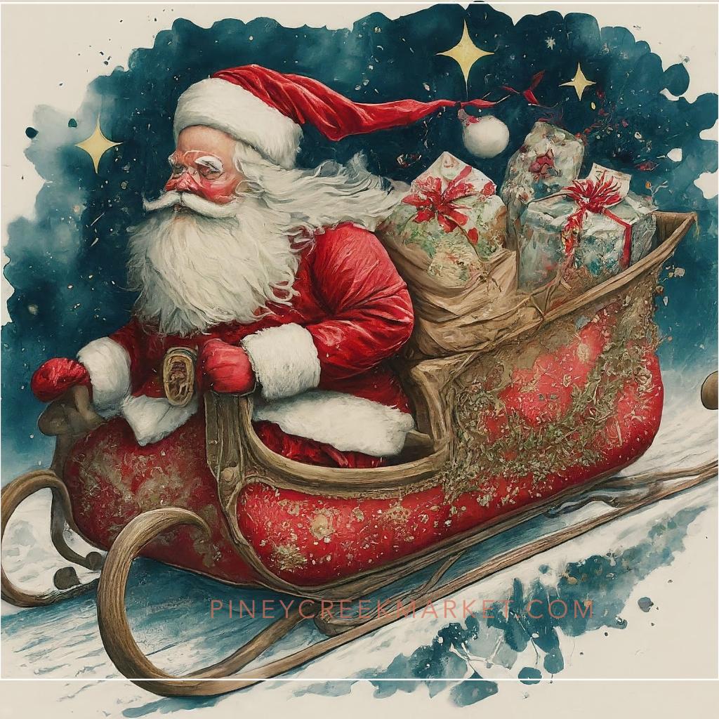 Santa in his sleigh DOWNLOAD ONLY printable!